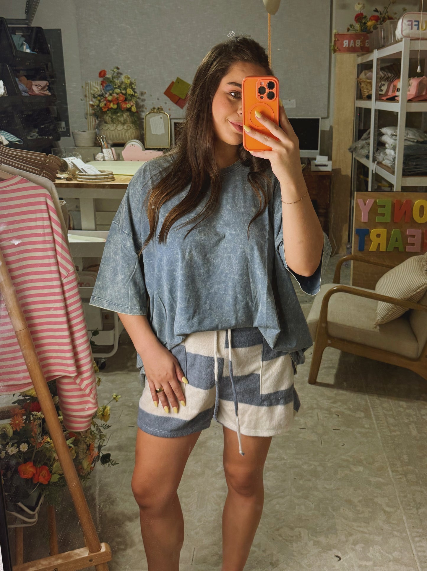 Navy Color Block Lounge Shorts