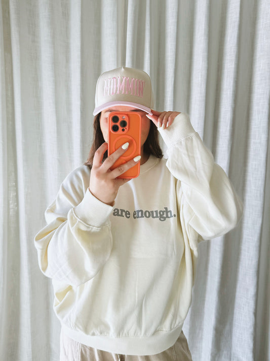 Mommin' Embroidered Trucker Hat - Blush