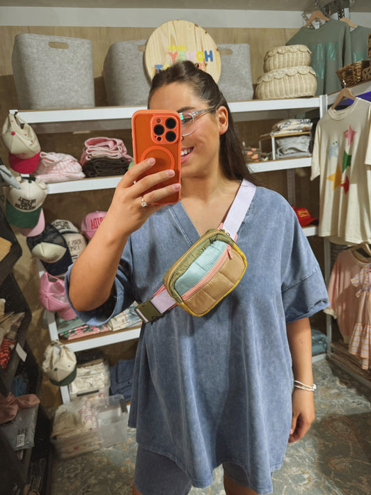 Lilac + Olive Colorblock Belt Bag
