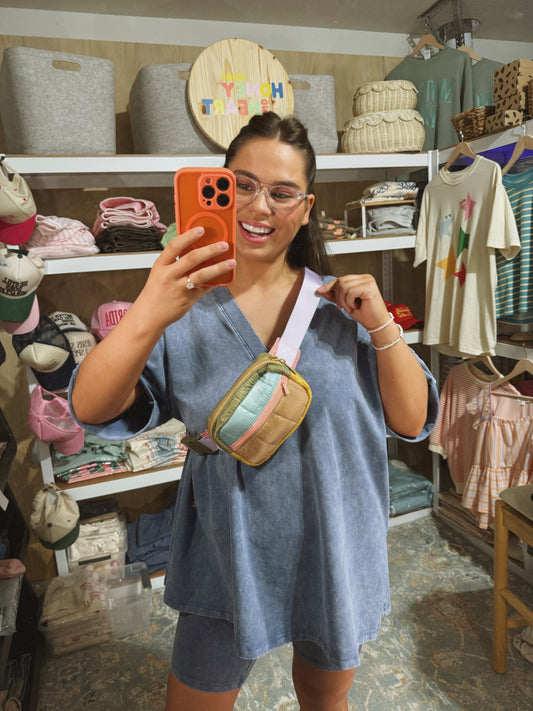 Lilac + Olive Colorblock Belt Bag