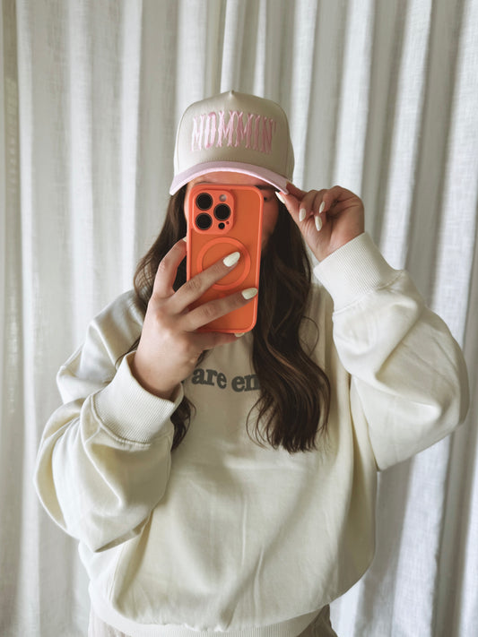 Mommin' Embroidered Trucker Hat - Blush