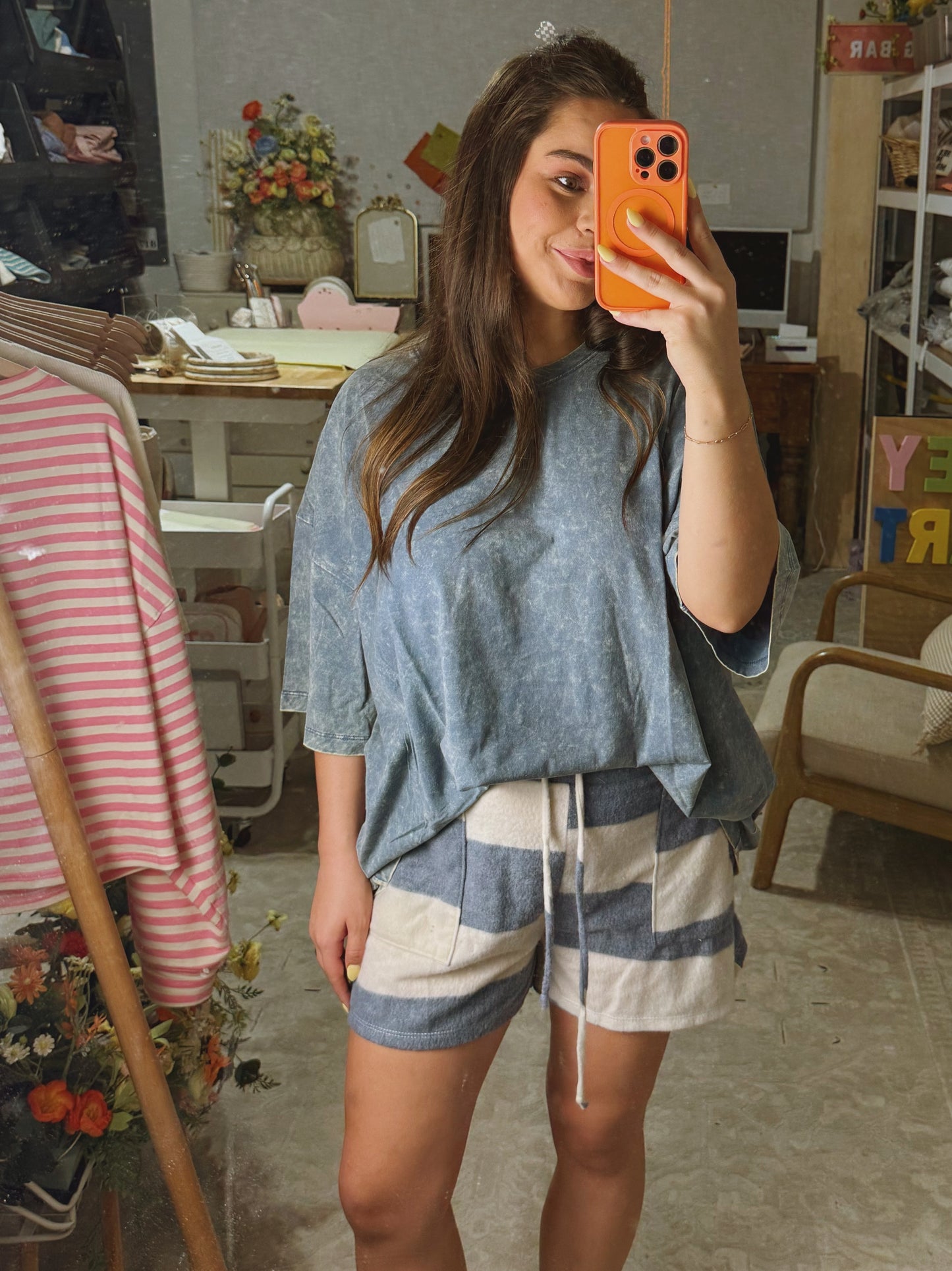 Navy Color Block Lounge Shorts